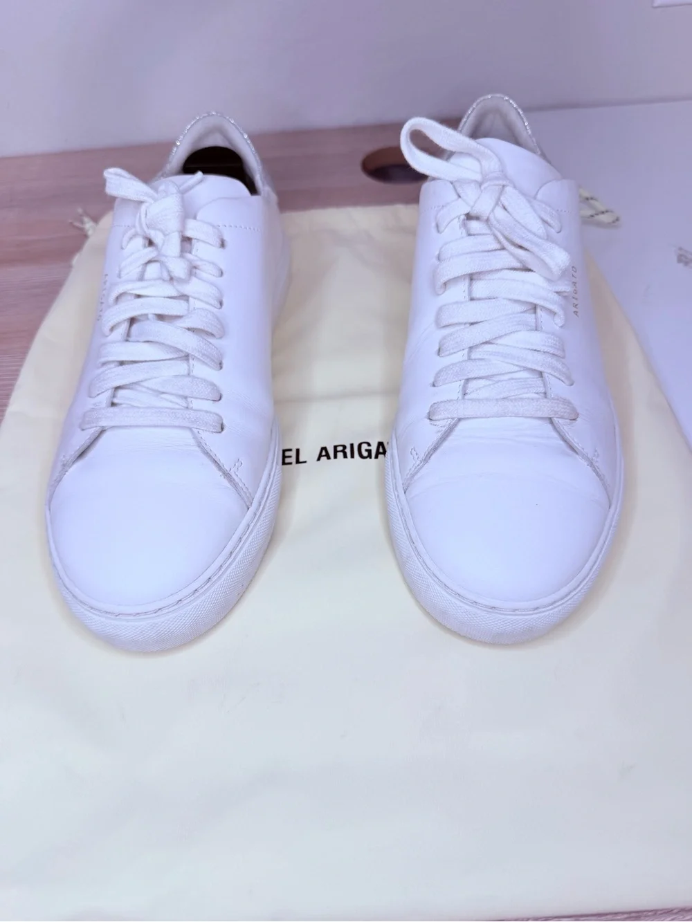 Axel Arigato Clean 90 White Leather Low-Top Sneakers Silver Glitter Women’s 10